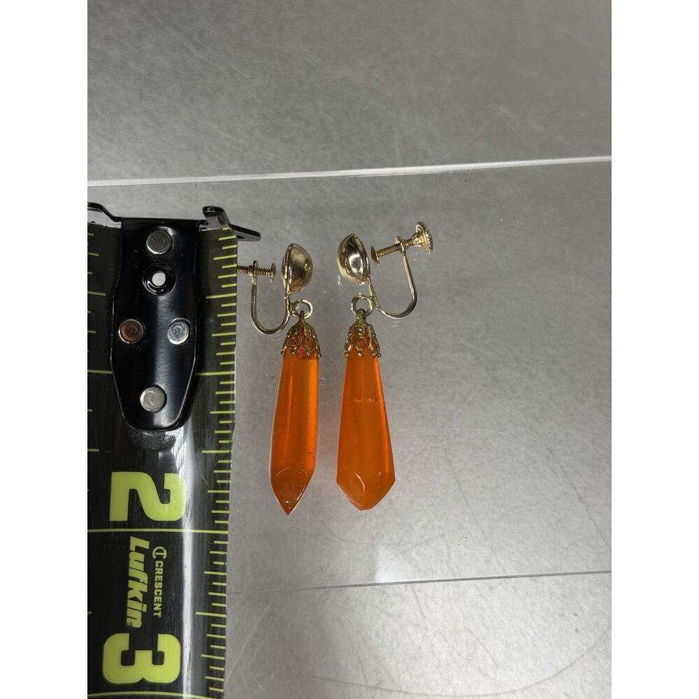 Vintage Orange Glass Teardrop Dangle Earrings Screwback Unique Bright - Picture 3 of 3